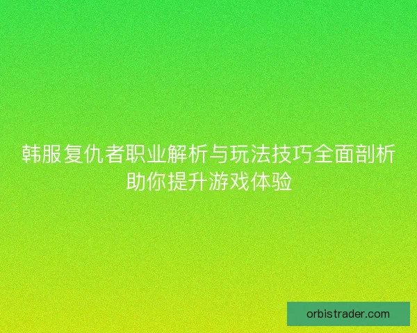 韩服复仇者职业解析与玩法技巧全面剖析助你提升游戏体验